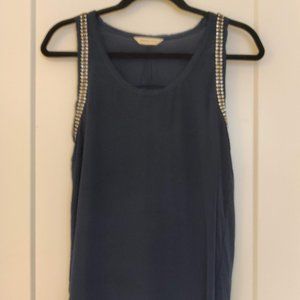 Navy blue Rebecca Taylor silk tunic top with rhinestone accents